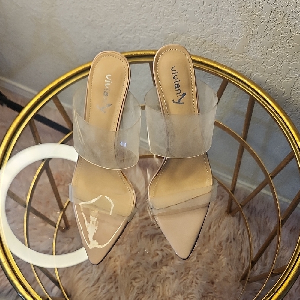 Viviana Nude Clear Strap Pointed-Toe Mules